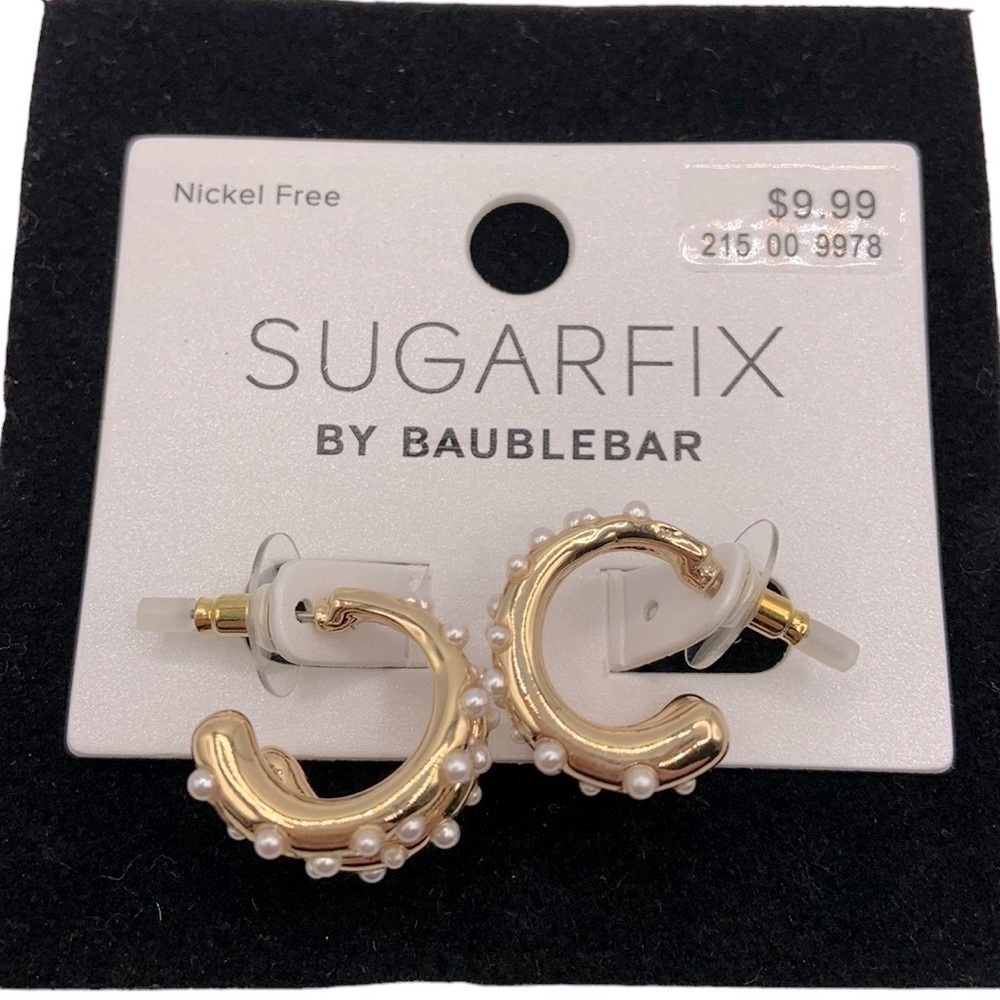 Sugarfix by Baublebar Small Gold Hoop Earrings with White Pearl Dots New!